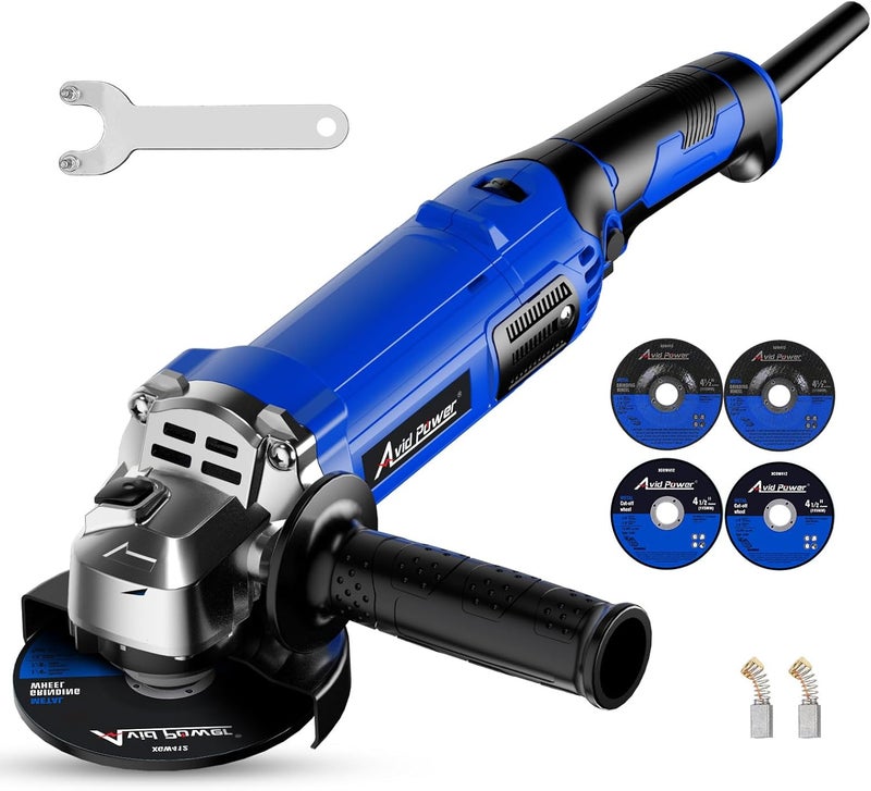 AVID POWER Angle Grinder 4-1/2 Inch 8.0 Amp 1000W Electric Grinder Tool 7-Variable-Speed Metal Grinder, 11,500 RPM, Paddle Switch with Lock-on Button, Cutting & Grinding Wheels and Side Handle - Blue - Image 1